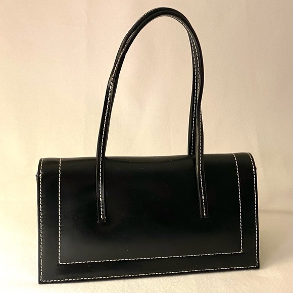 MP by MARTA PONTI Structured Black Leather Mini Handbag Cocktail Formal Baguette - Picture 14 of 16